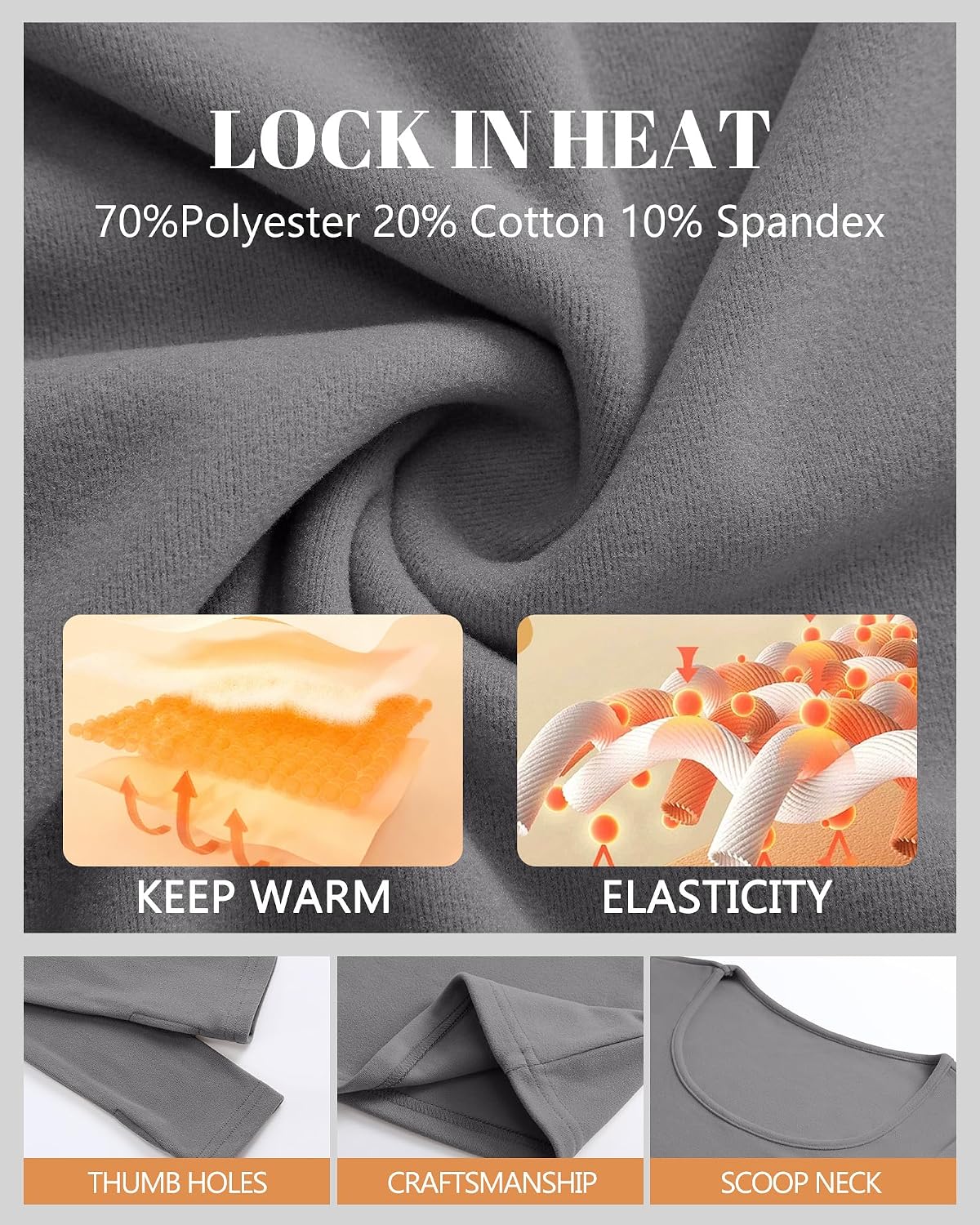 Riyiper 3 Pack Women's Thermal Long Sleeve Shirts Scoop Neck Top