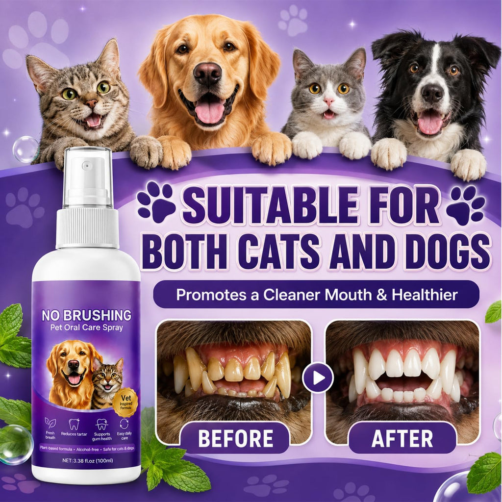 Wanban No Brushing Pet Oral Care Spray, Breath Freshener & Teeth Cleaning Spray for Dogs & Cats, Gentle Daily Oral Care for Pets