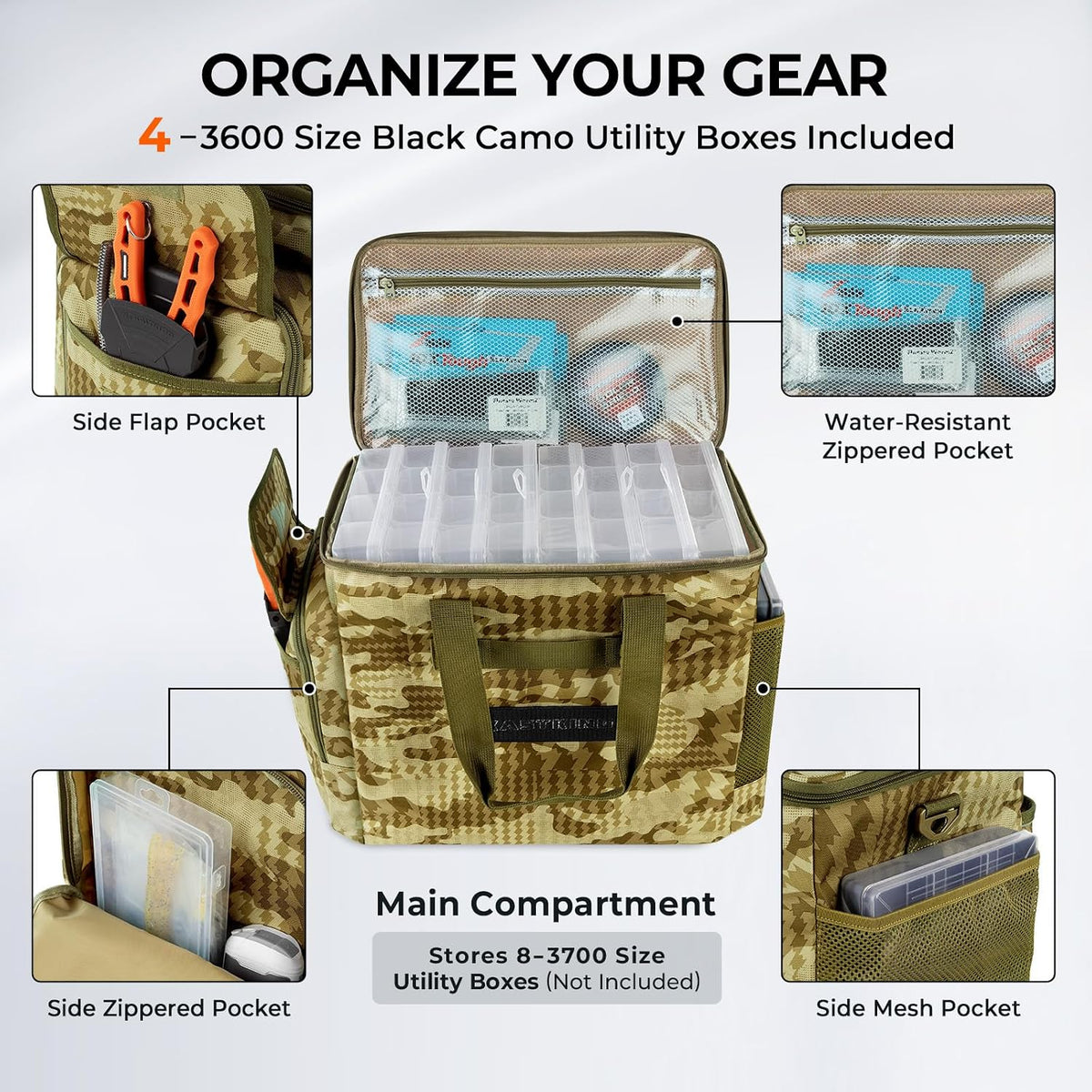 KastKing BaitSpace Tackle Bag with Removable Bait Binder, 4 Tackle Boxes