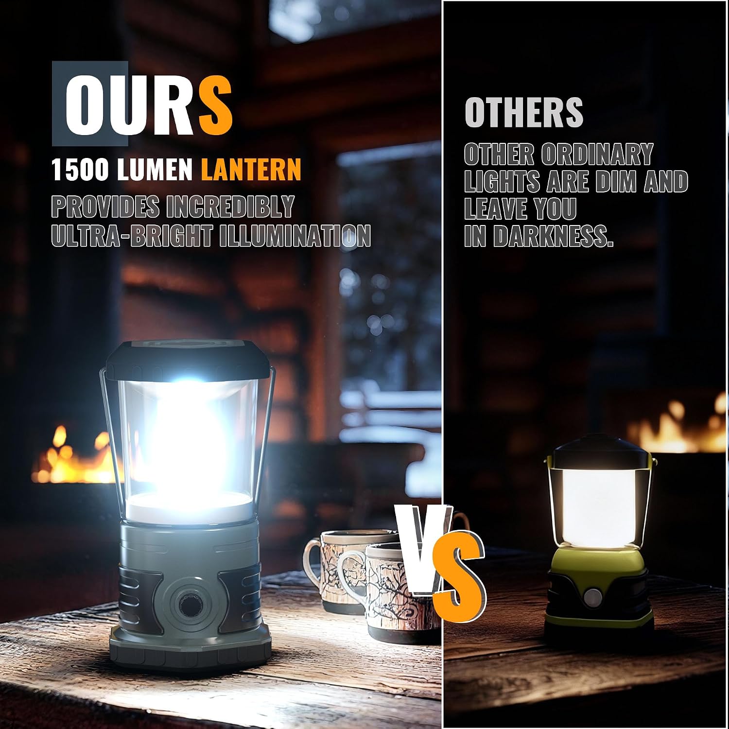 innofox LED Camping Lantern, 1500 LM Lanterns for Power Outages with 4 D Batteries Included, Battery Powered Lantern Flashlight with 4 Light Modes, Weatherproof Tent Light for Storms and Hurricanes