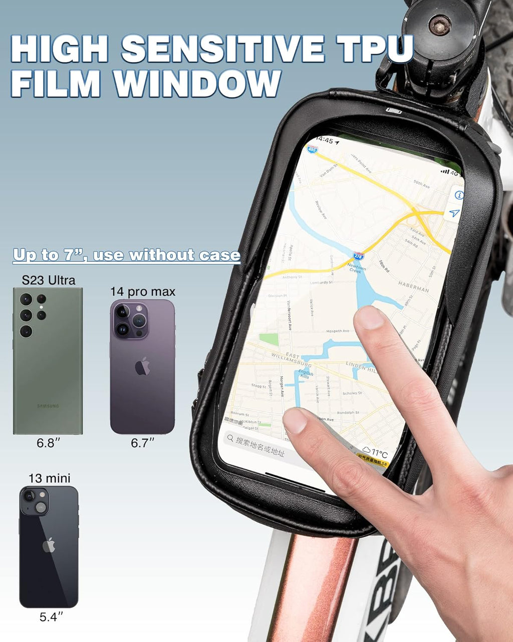 ROCKBROS Bike/Bicycle Phone Front Frame Bag, Waterproof, Tube Cycling Pouch