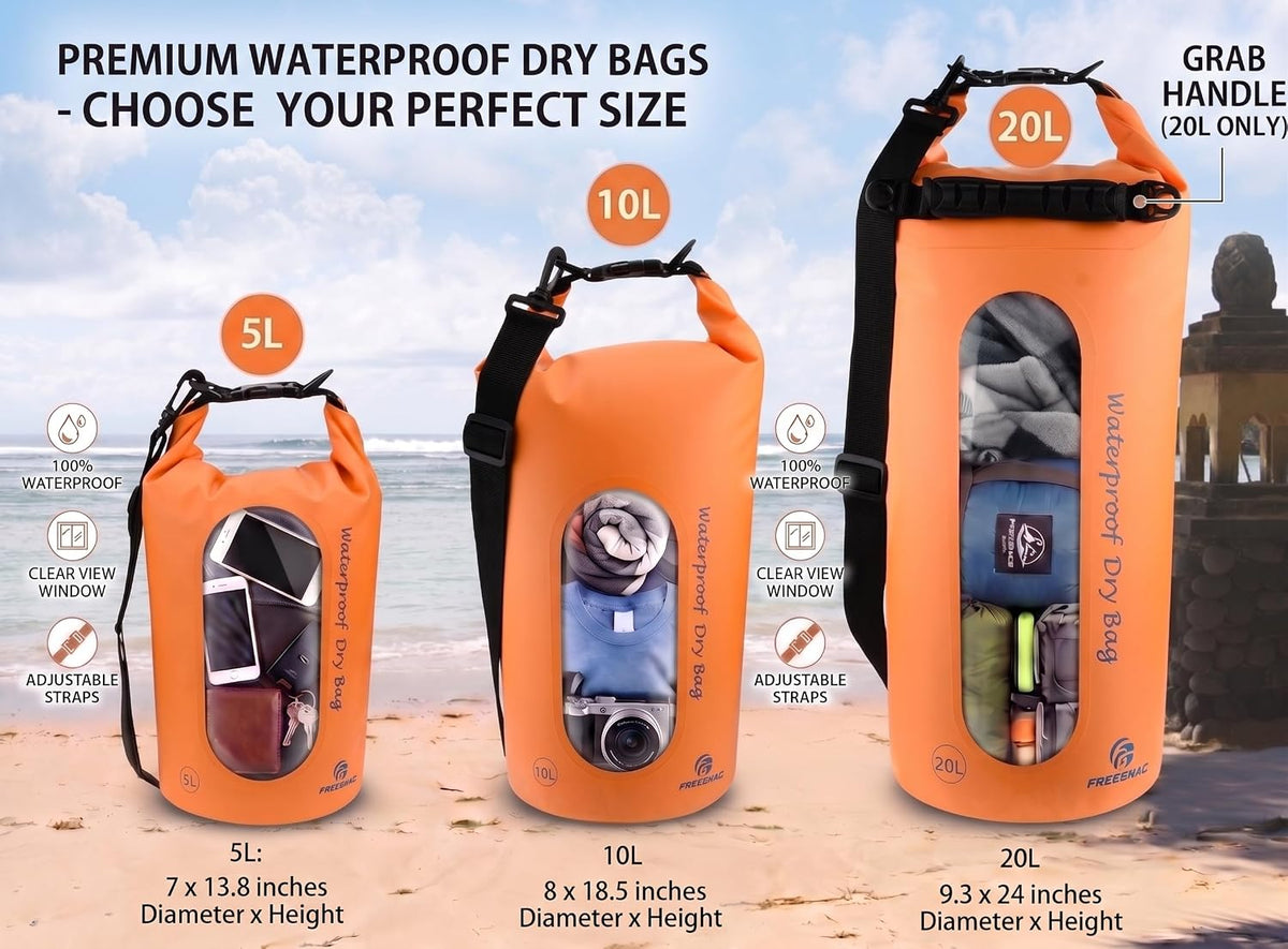 Freegrace Waterproof Dry Bag with Double Zip-Lock, Fanny Pack & Phone Case