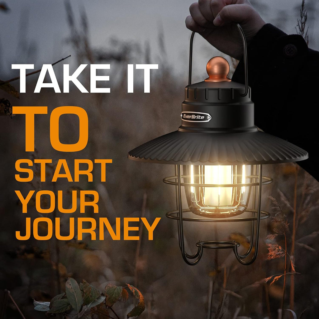 EverBrite LED Camping Lantern Pack of 2, USB C Rechargeable Lantern with 3 Light Modes, Vintage Outdoor Lanterns with Power Bank Function for Power Outages, Hurricane, Emergency, Fishing