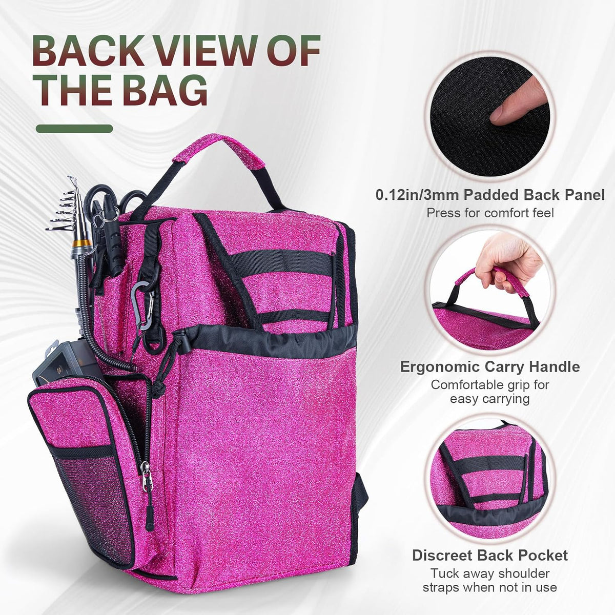 Goture OpenSide Tactical Sling Tackle Bag with 3 Tackle Trays, Lightweight Fishing Backpack Storge Fishing Gear -Shimmering Pink Bag Outdoor,Gift for women