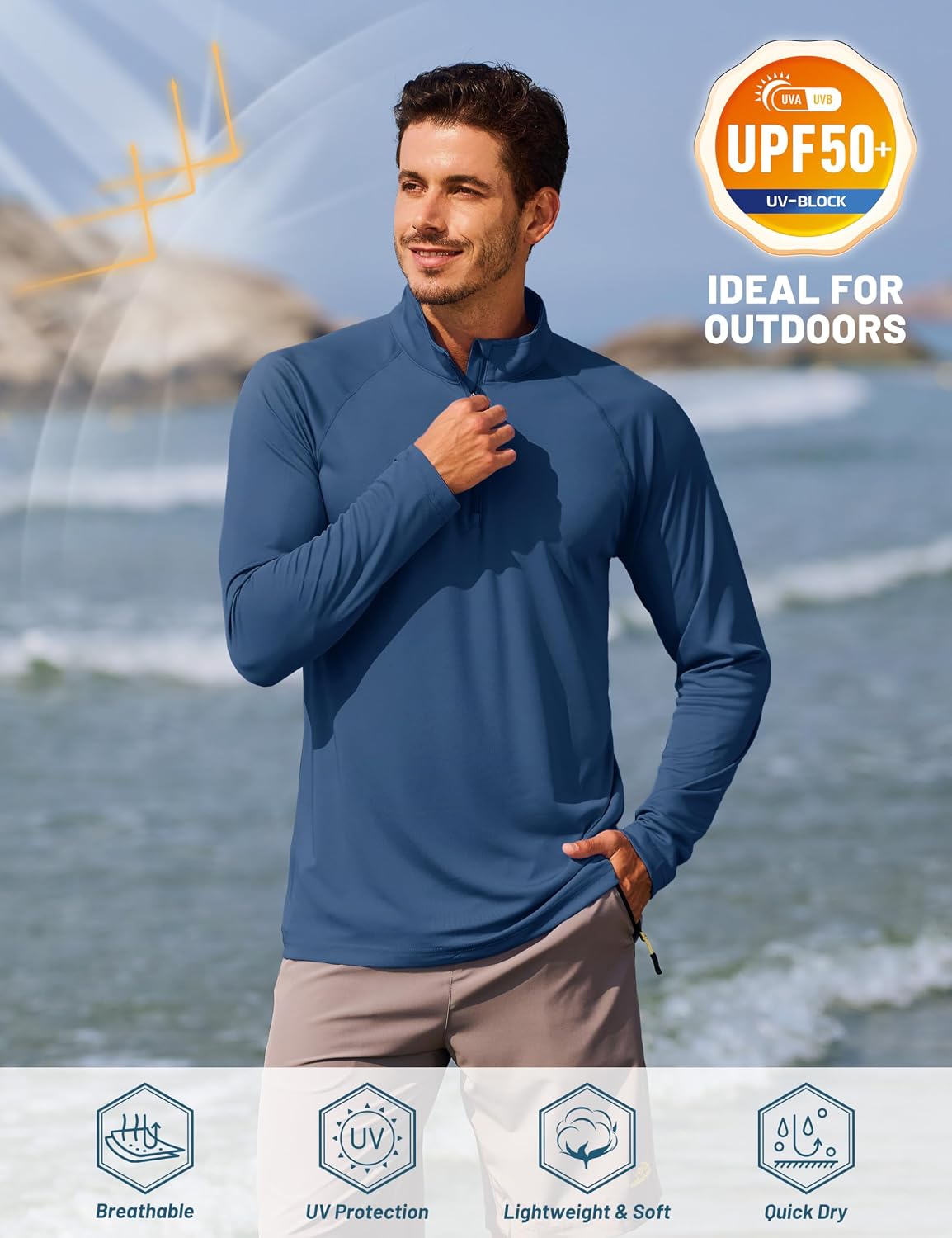 TACVASEN Men's Long Sleeve Athletic Shirts 1/4 Pullover Zip Sun Protection Rash Guard UPF 50+ Outdoor Running T-Shirts
