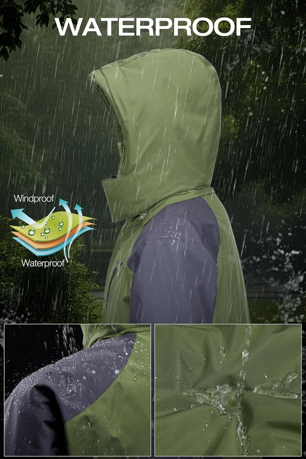 CAMELSPORTS Mens Winter Jacket Waterproof Warm Snow Ski Jackets Faux Fur Fleece Rain Coats with Removable Hood