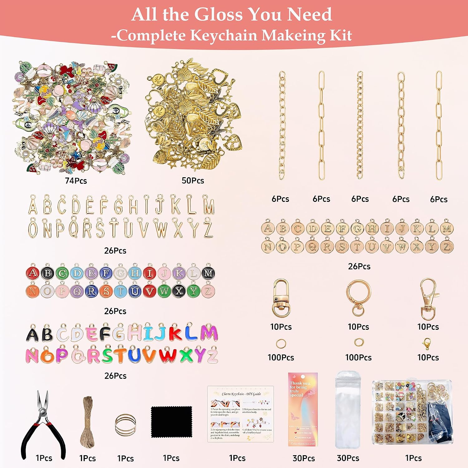 Lemosyu 563pcs Charms Lip Gloss Keychain Making Kit for DIY Craft, Gifts