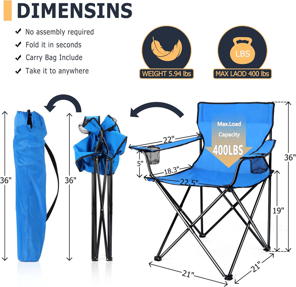 Joyfair Camping Chairs for Lawn & Beach, Large for Adults, Blue