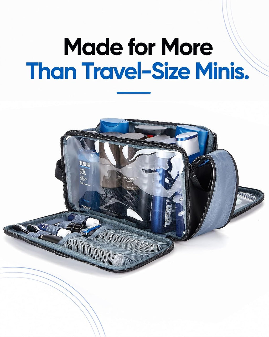 ZEEMO Travel Toiletry Bag for Men, Full Open Dopp Kit with Dual Compartment
