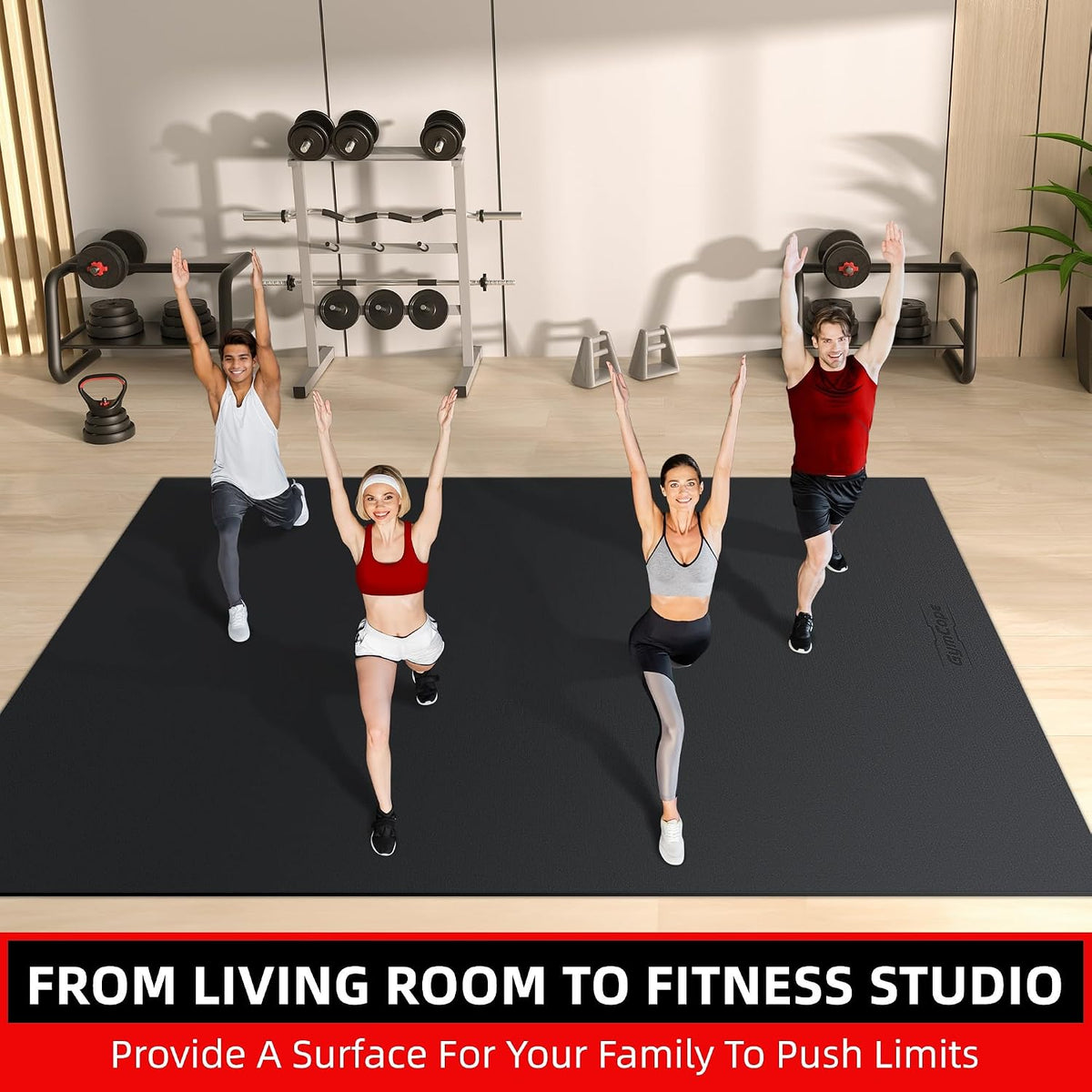 GymCope Large Exercise Mat for Home Workouts, 12x6/10x6/9x6/8x6/7x5/6x4 ft
