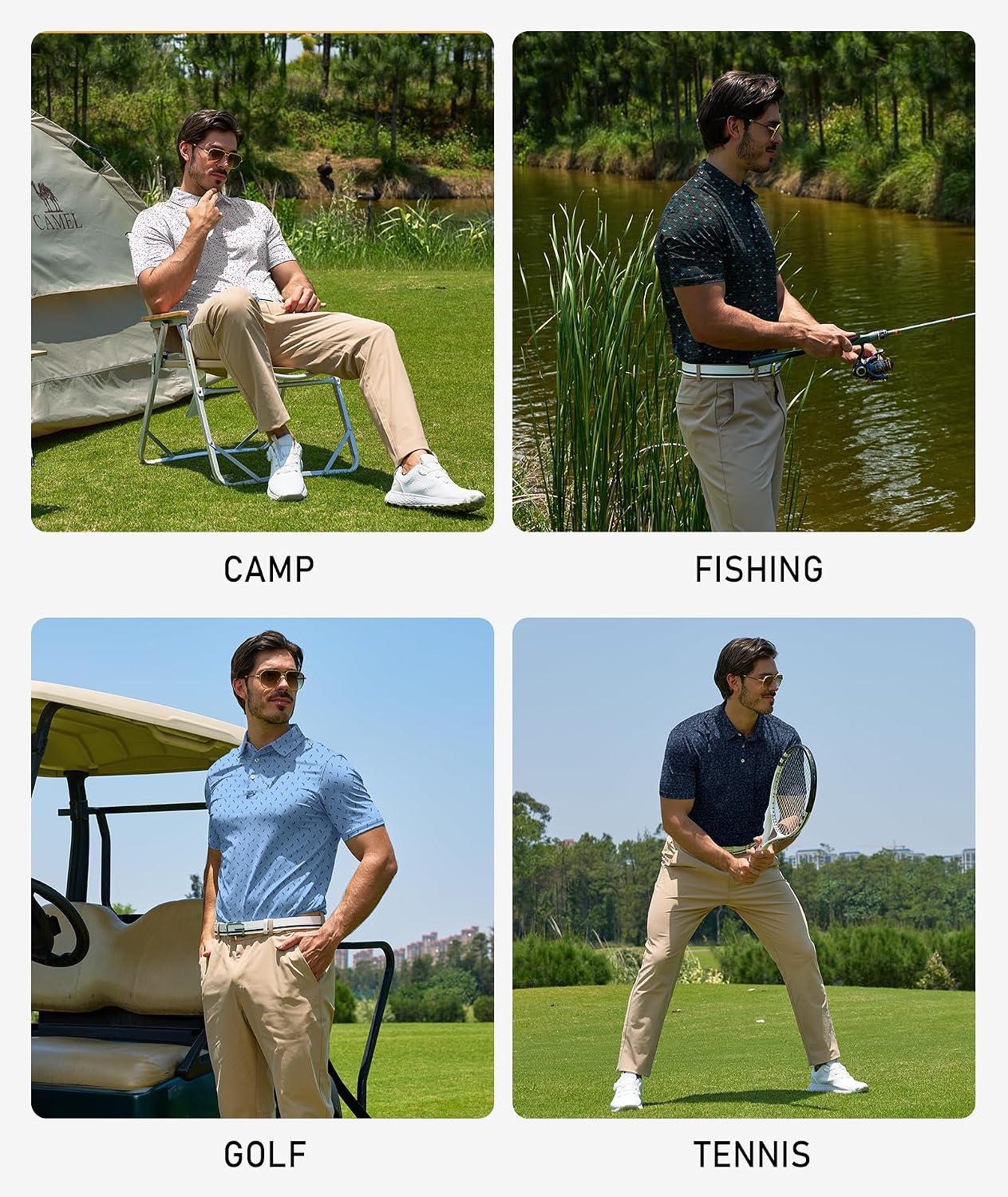 ZITY 5 Pack Mens Golf Shirt Short Sleeve UPF 50+ Print Patterns Casual Polo