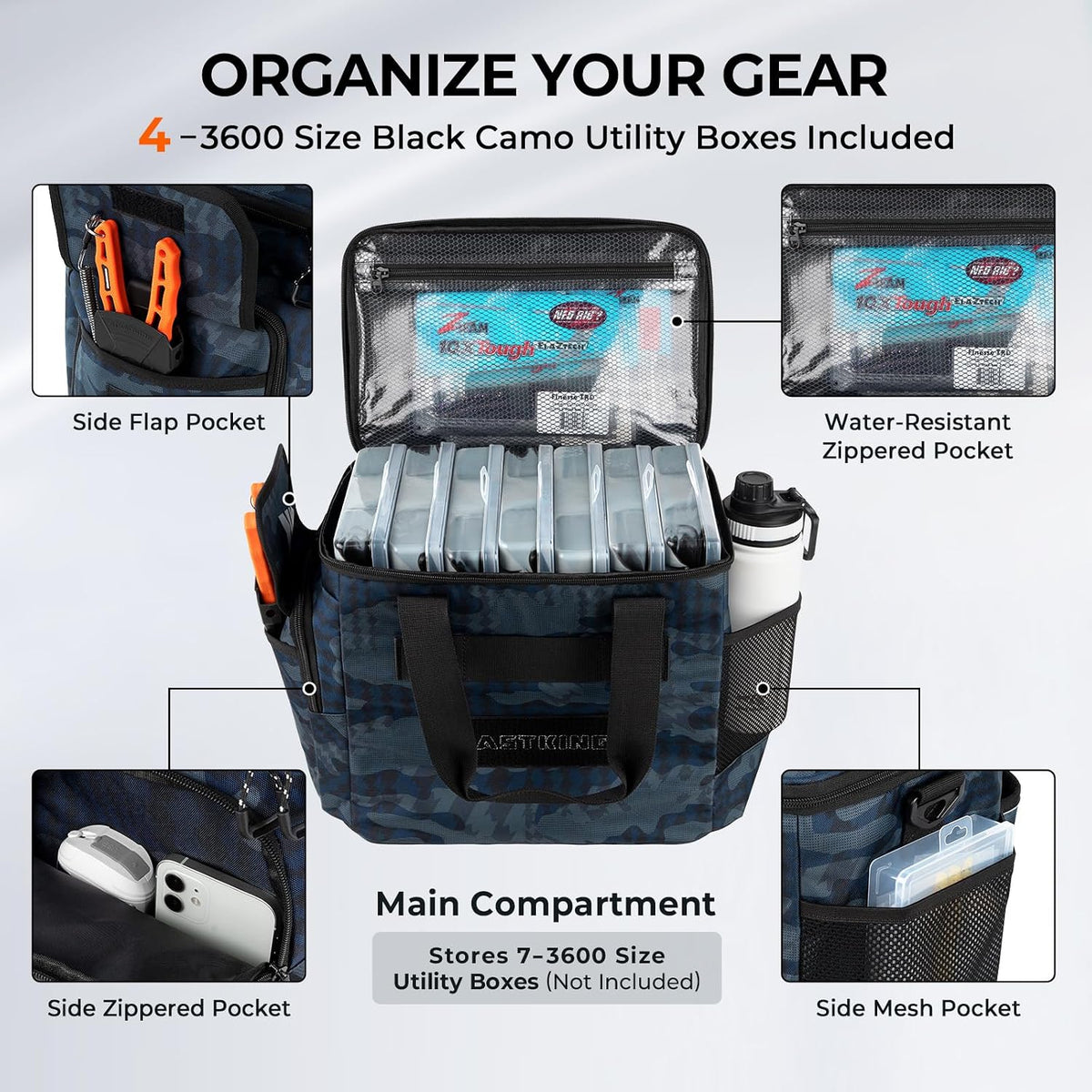 KastKing BaitSpace Tackle Bag with Removable Bait Binder, 4 Tackle Boxes