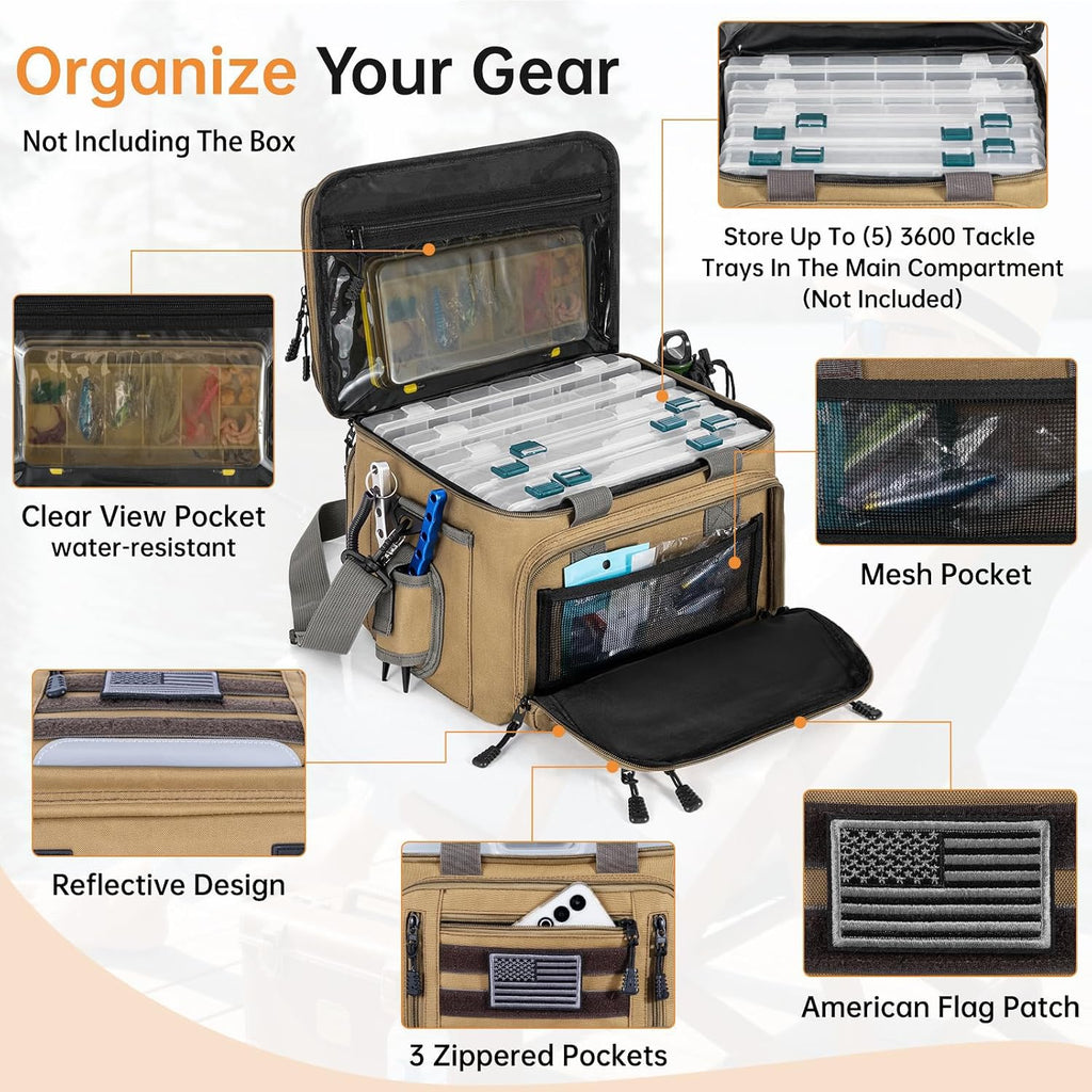 Fishing Tackle Bag - Holds 3400-3600 Size Tackle Boxes (Khaki)