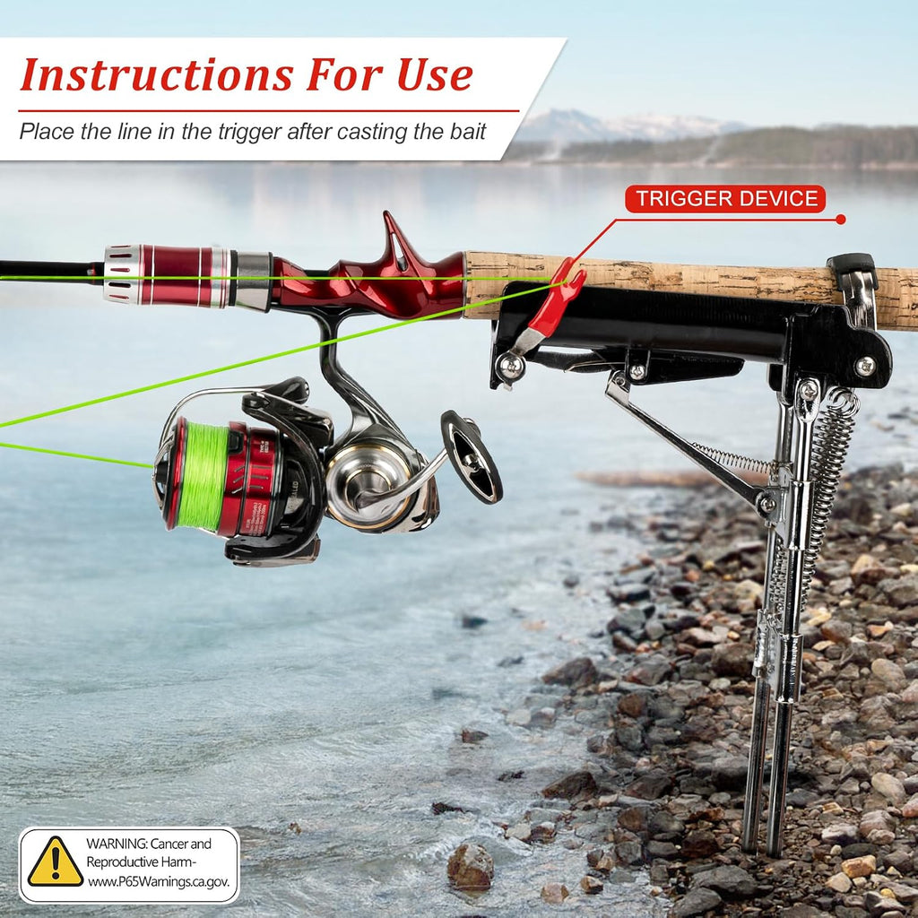 QualyQualy Fishing Rod Holders for Ground, High Sensitivity Spring Automatic Fishing Rod Holder, All Metal Heavy Duty Adjustable Fishing Pole Stand, Bank Fishing Rod Rack Stand-2Pack