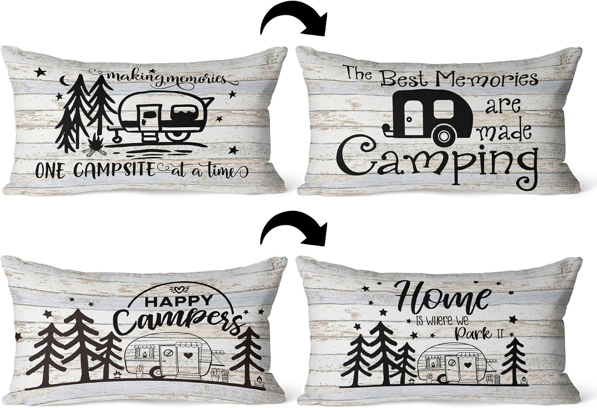 SiuSue Campers Decor Reversible Throw Pillow Case, Double Sided 12 x 20 Inch Set of 2, Camping Lovers Gifts, Campers Gifts, Trailer Decor Cushion Cover for Sofa Couch Bed