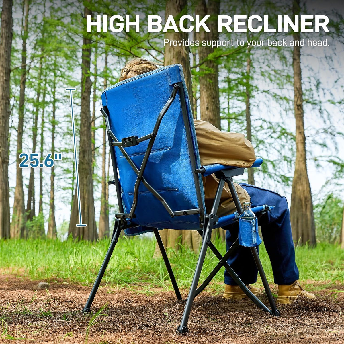 EVER ADVANCED Reclining Camping Chairs for Adult Supports 350lbs Blue