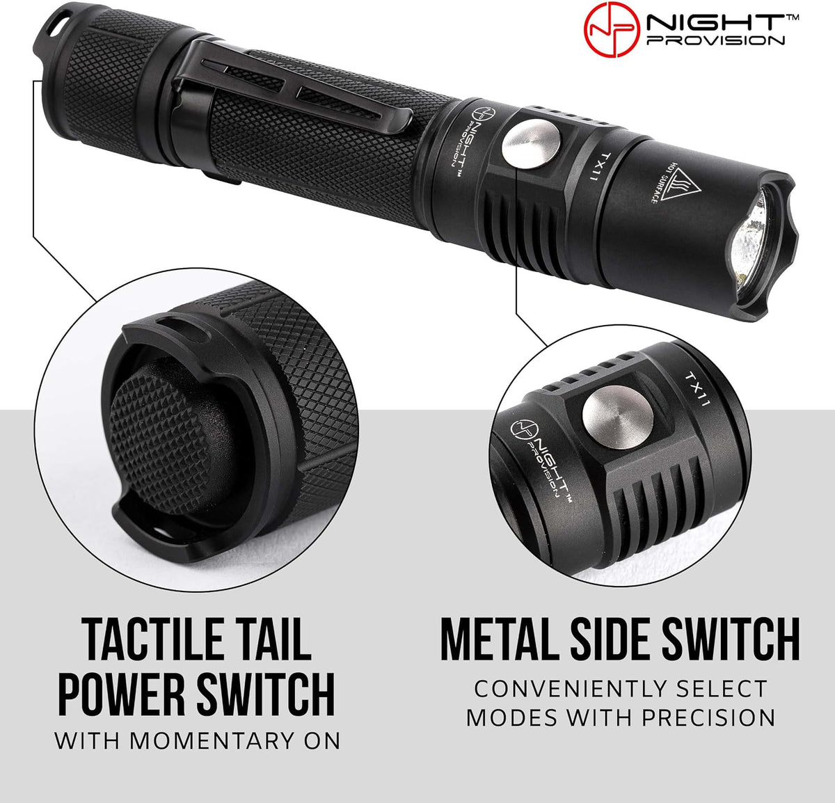 NP NIGHT PROVISION TX11 Tactical Flashlight with Duty Belt Holster & USB Rechargeable Battery Luminus 1600 Lumens LED for Police Security Military Grade Brightest Tac Flashlights