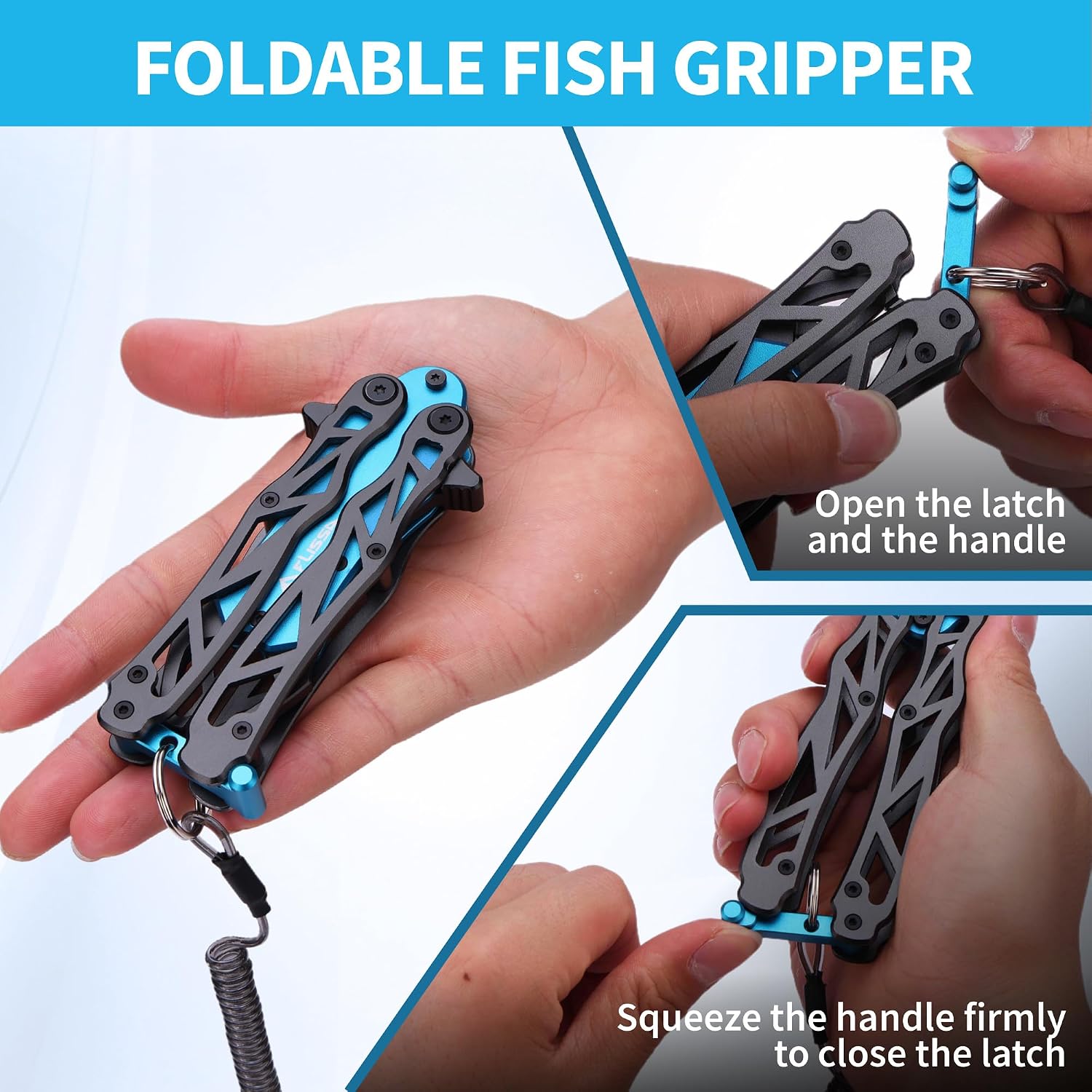 FLISSA Folding Fish Gripper with Lanyard, Portable Fish Grabber