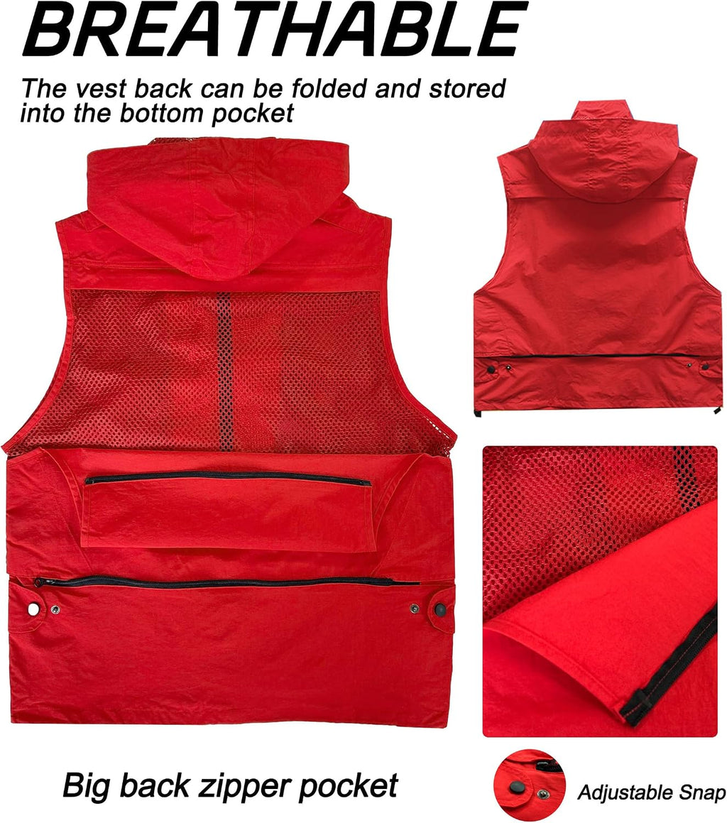 M2C Mens Hooded Mesh Multiple Pockets Traveling Vest