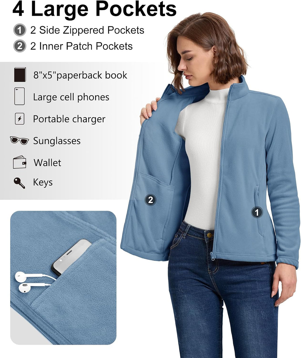 33,000ft Women's Polar Fleece Jacket Zip Up Lightweight Hiking Sweatshirt