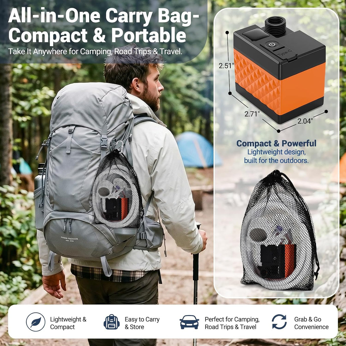 Portable camping shower, 6000mAh rechargeable shower, high-pressure shower, with intelligent LED display, four spray modes, IPX7 waterproof outdoor camping pump, suitable for hiking, cars, pets