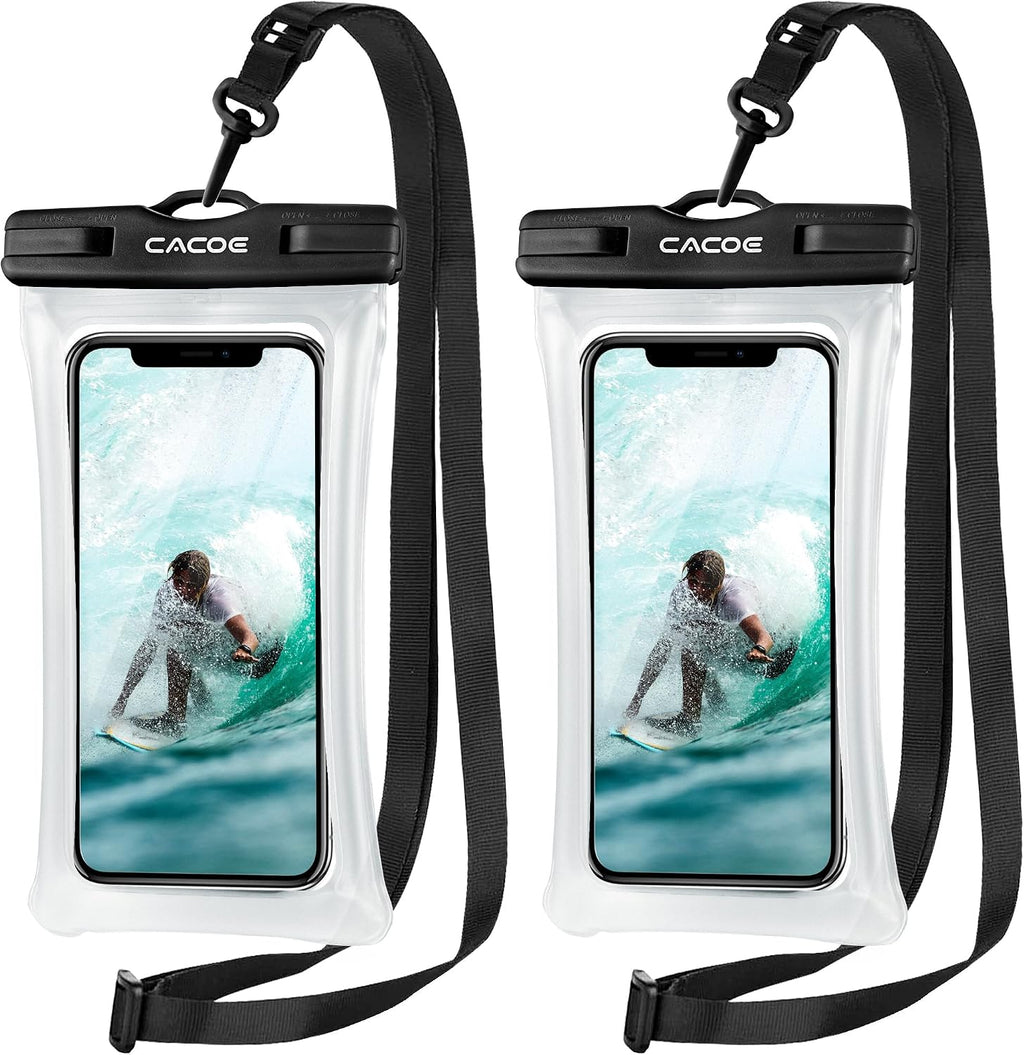CACOE Floatable Waterproof Phone Pouch 2 Pack Up to 7.0",Black+Black-1