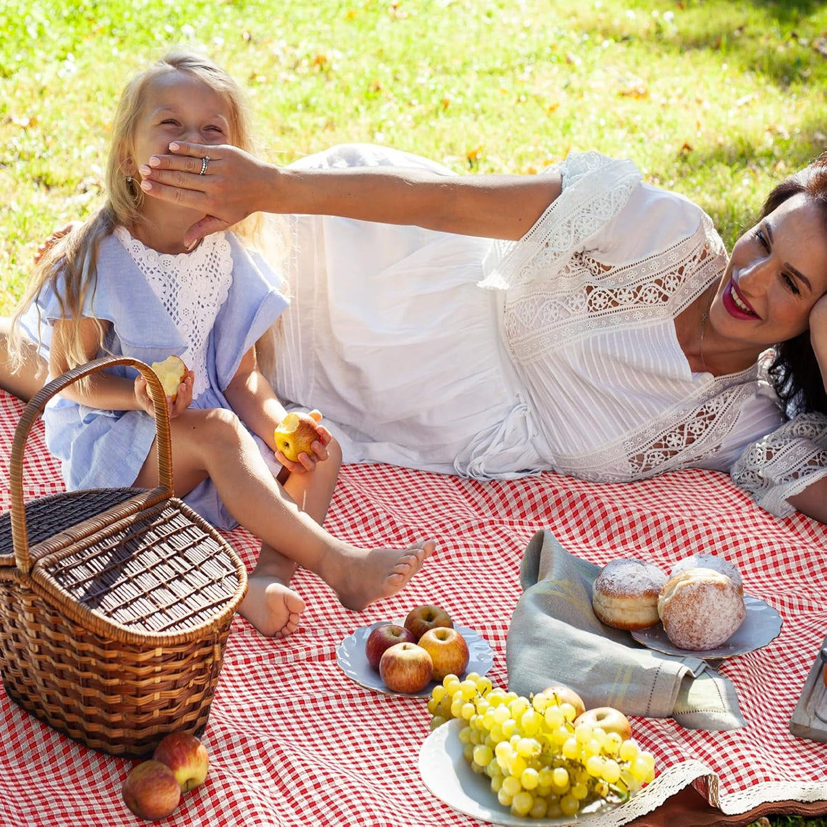 VitalCozy Gingham Picnic Blankets 59x78 in Outdoor Waterproof, Red White