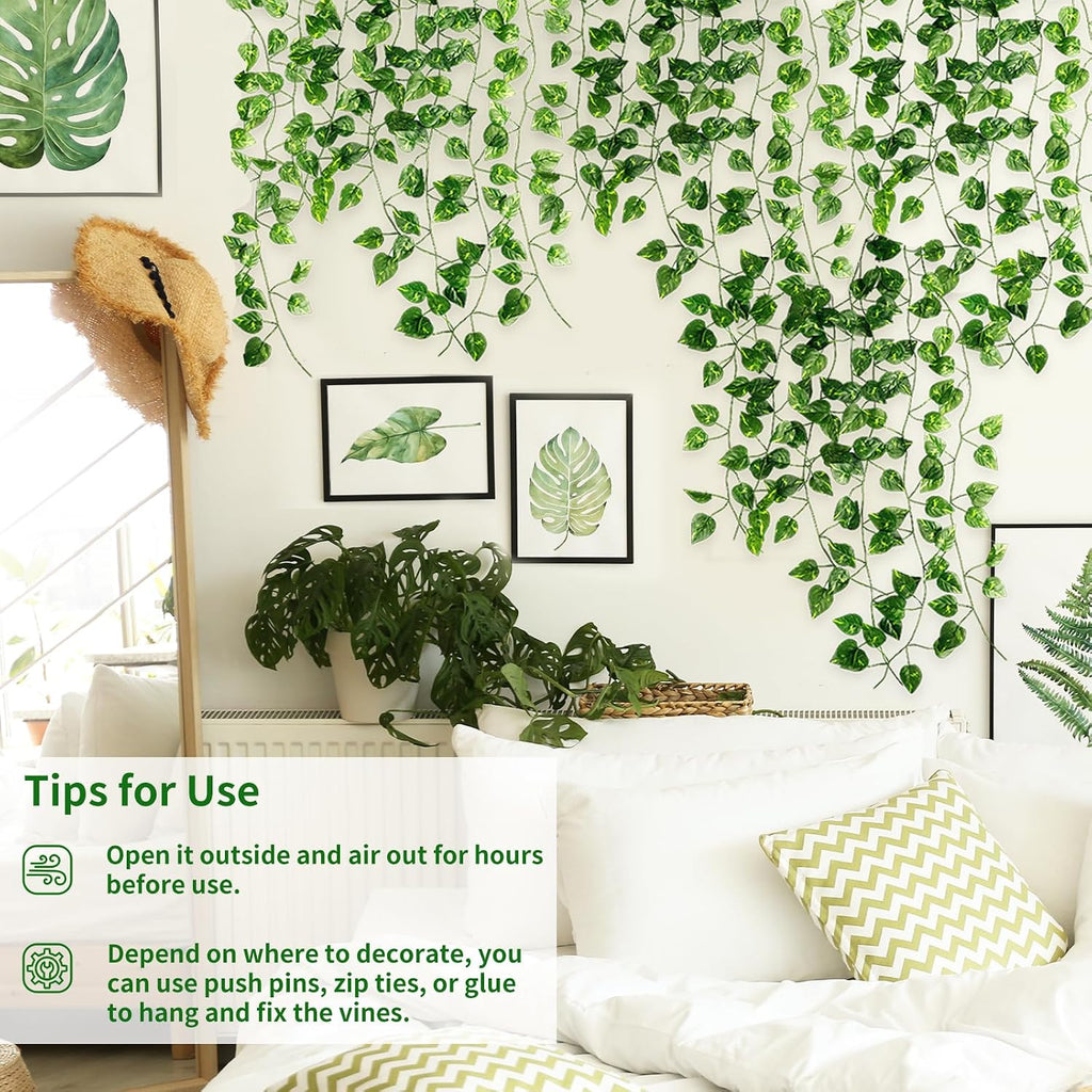 CEWOR Fake Vines for Room Decor 24 Pack 168ft Artificial Ivy Greenery Garland for Bedroom Wall Decor, Hanging Green Leaves for Party Wedding Christmas Decoration