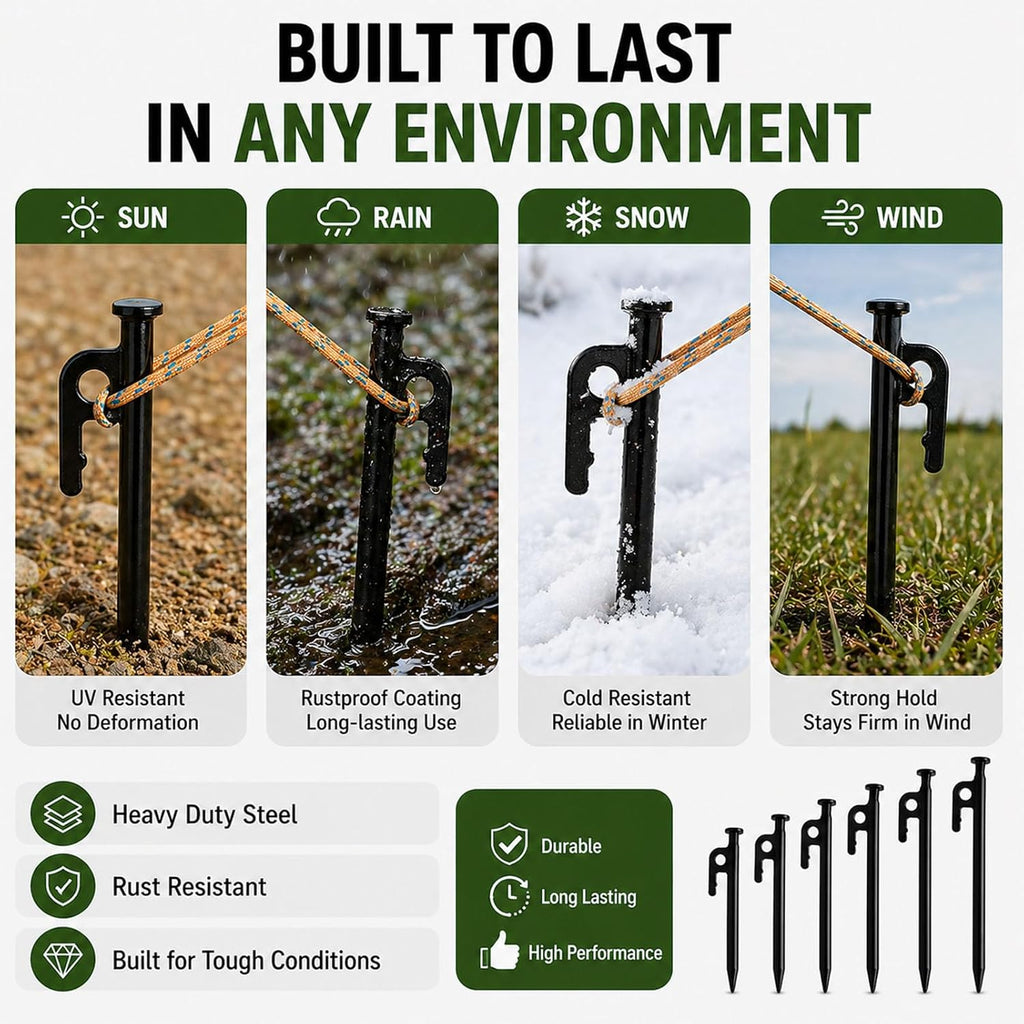16 Inch Heavy Duty Steel Tent Stakes, 2 Pack Ground Anchors, Black