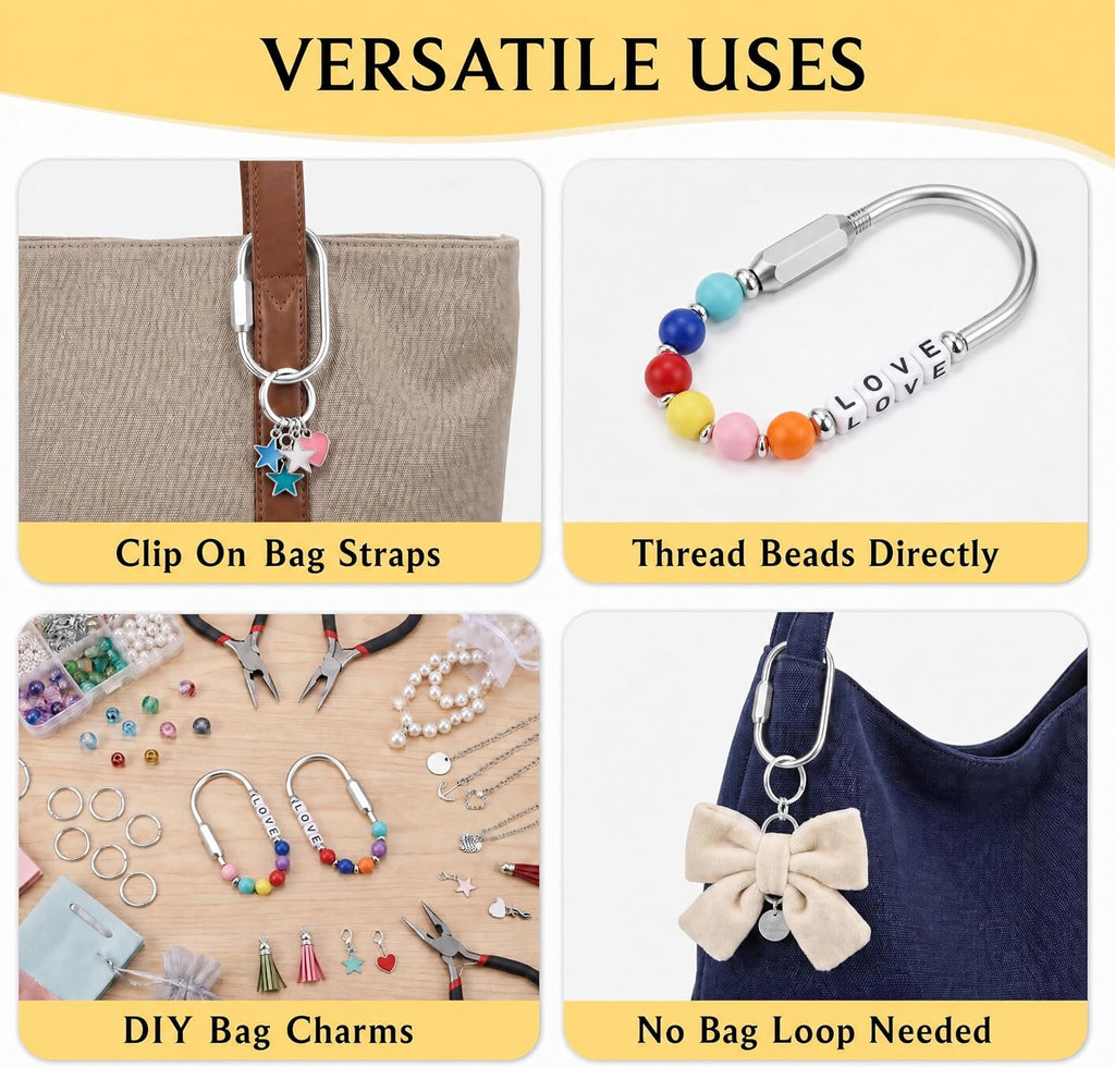 Tiezzi Gold Brass Key Rings, 10 Pack Keychain with 10 Flat Rings Carabiner Clip, Screw Lock Keys Organizer, Purse Bag Accessories Charms Holder for Handbags, Doll, Car Keys - Medium Size,Silver