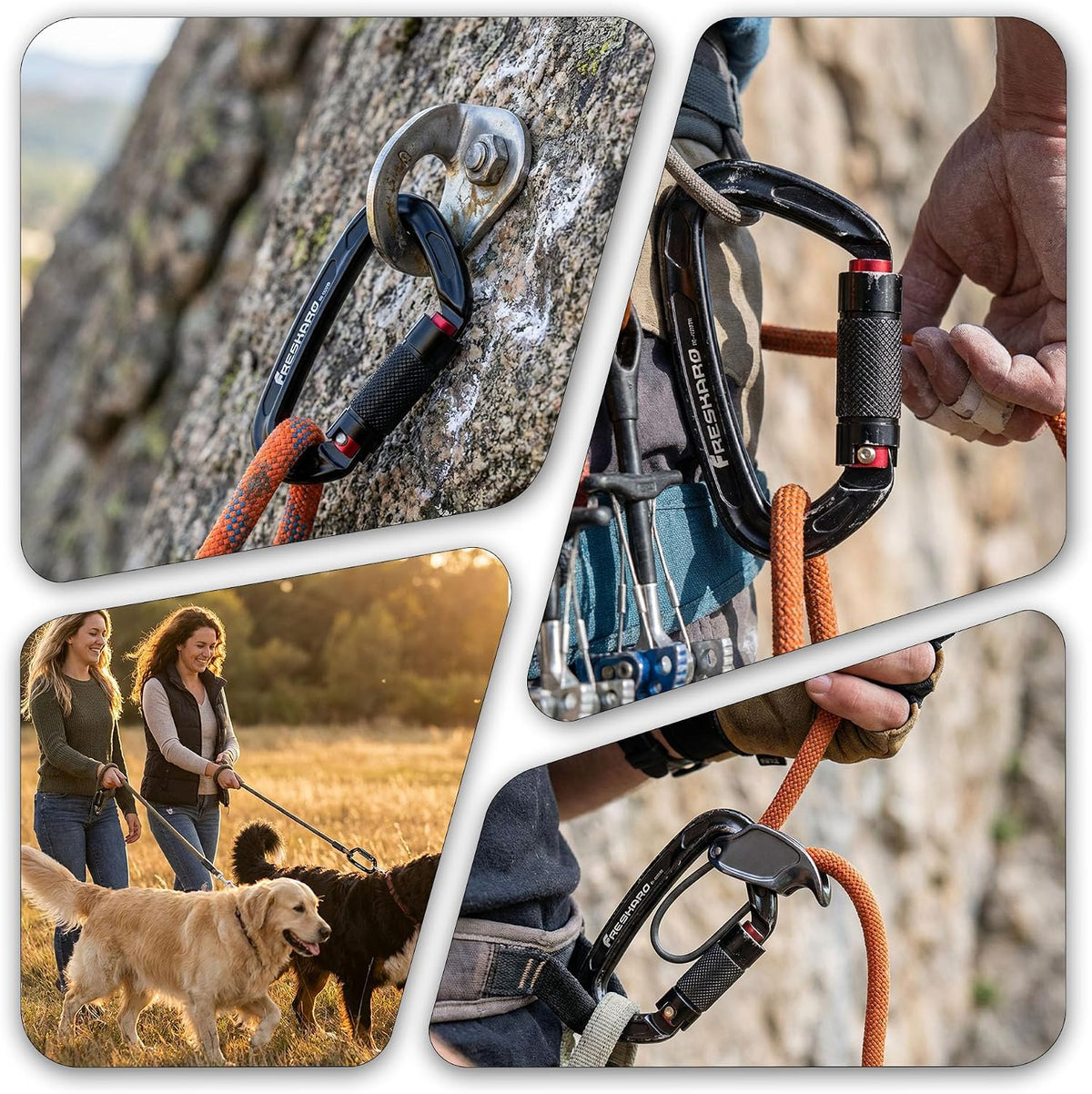 FresKaro UIAA Certified 25KN Auto Locking Climbing Carabiner Clips, Twist Lock, and Heavy Duty Carabiners for Rock Climbing, Rappelling, and Mountaineering, D Shaped