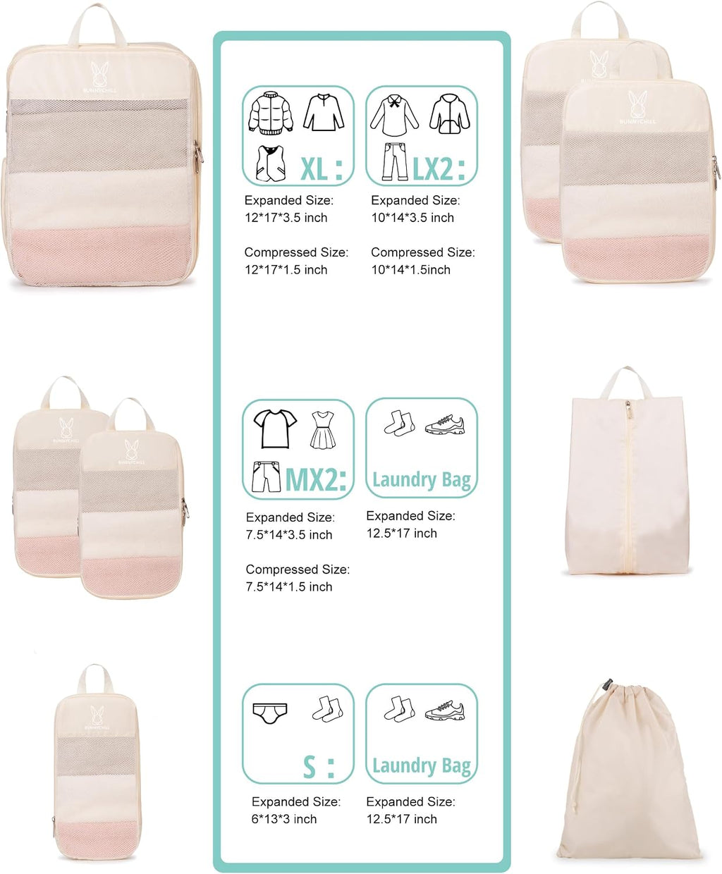 6/8 Set Space Saving Compression Packing Cubes Lightweight Packing Cube