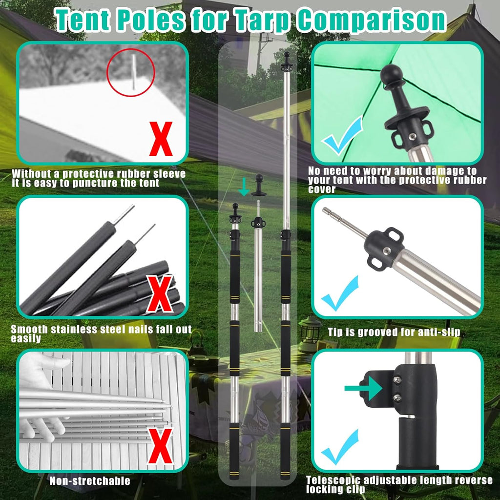 Tarp Poles,Tent Poles Set of 2 2Ft to 6Ft Replacement Canopy Poles Heavy Duty Telescoping Tent Poles for Tarp Outdoor Camping Awning Poles Adjustable Sturdy Durable Shade Cloth Poles, Black