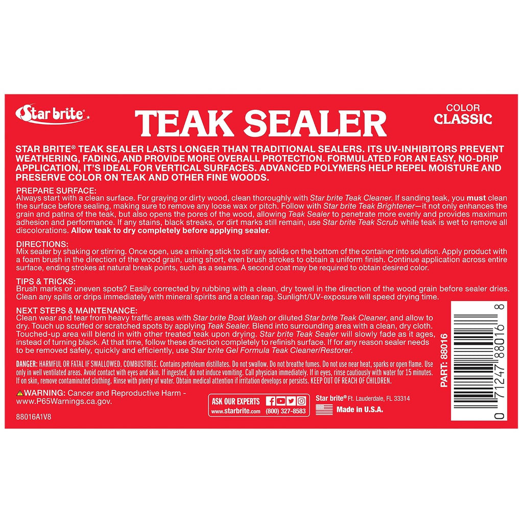 STAR BRITE Teak Sealer - No Drip, No Splash Formula - One-Coat, Durable Protection for All Fine Woods - Perfect for Outdoor Furniture & Marine Use - Classic Teak 16 OZ (088016)