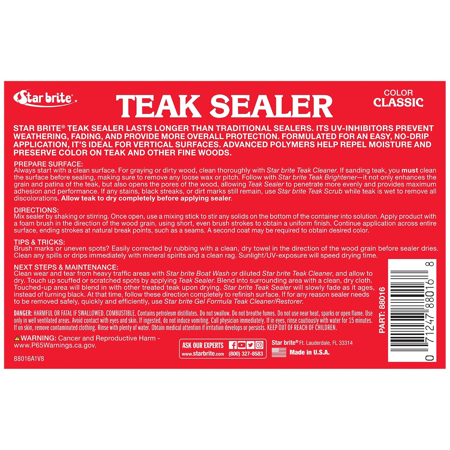 STAR BRITE Teak Sealer - No Drip, No Splash Formula - One-Coat, Durable Protection for All Fine Woods - Perfect for Outdoor Furniture & Marine Use - Classic Teak 16 OZ (088016)