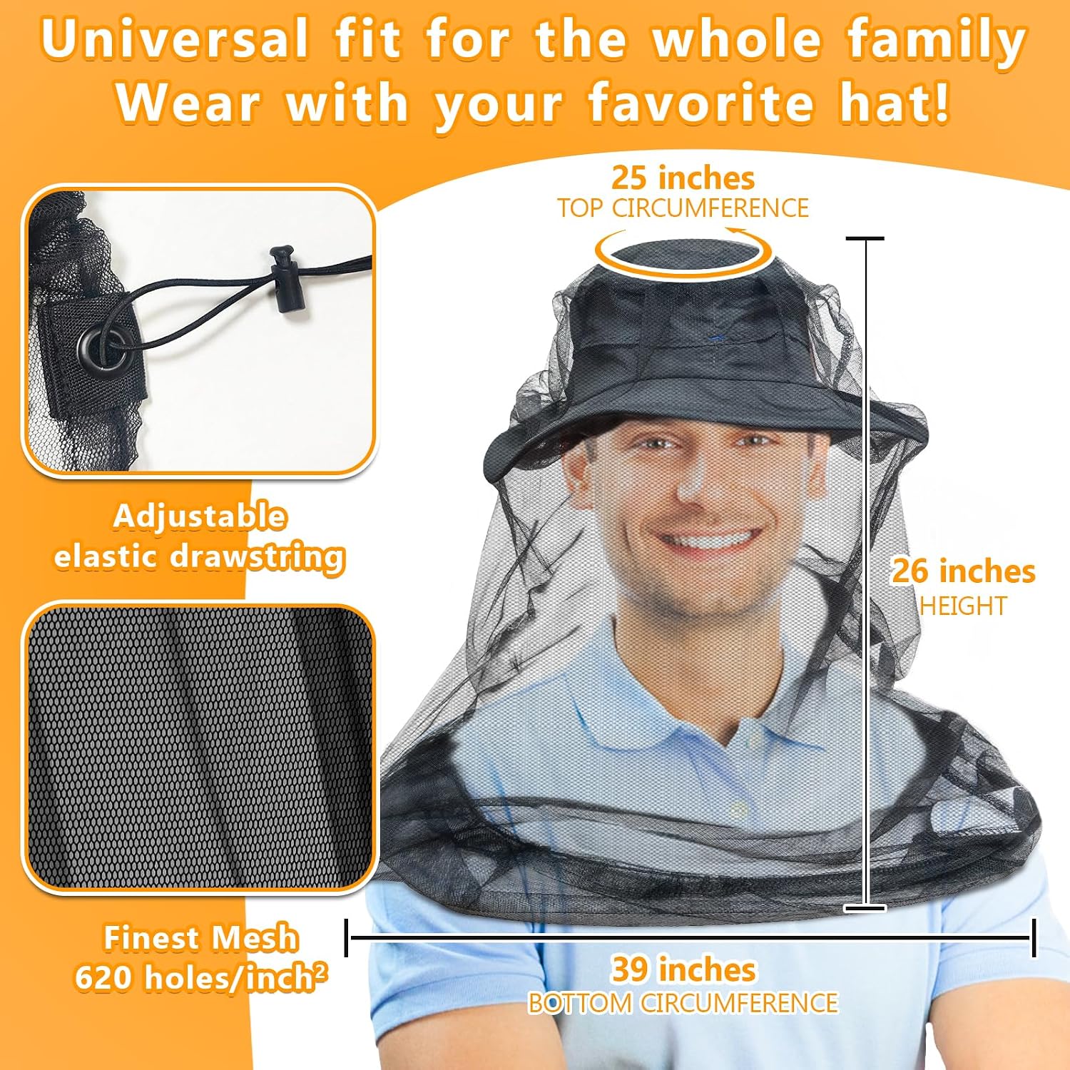 Mosquito Head Net for Insects 4 Pack,Ultra Large Breathable net for Bugs