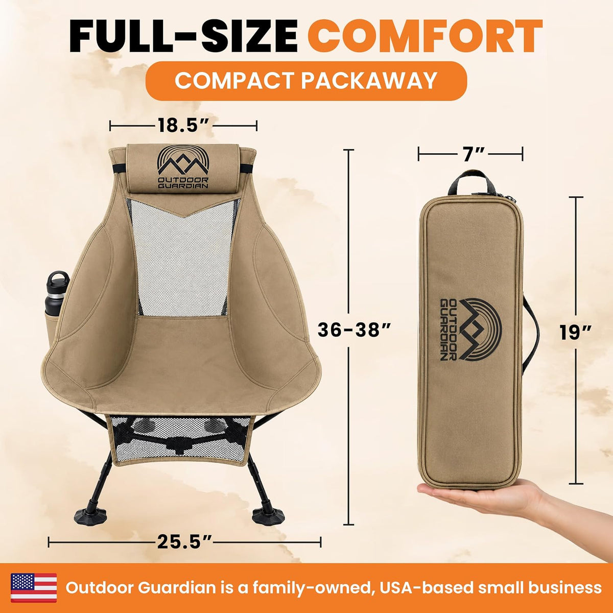 Compact High Back Camp Chair - Adjustable Height & Recline