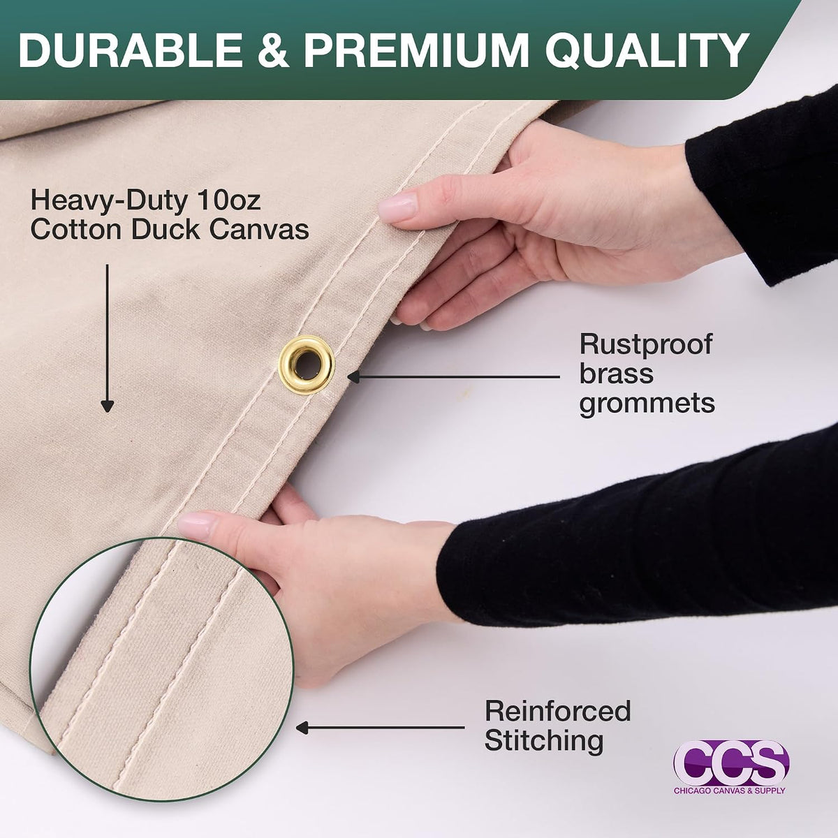 CCS Waterproof Canvas Tarp Cover – Heavy Duty Duck Cloth, Waxed Canvas Tarpaulin with Rustproof Brass Grommets for Camping, Construction, Equipment & Outdoor Use (White, 8x10 Ft)
