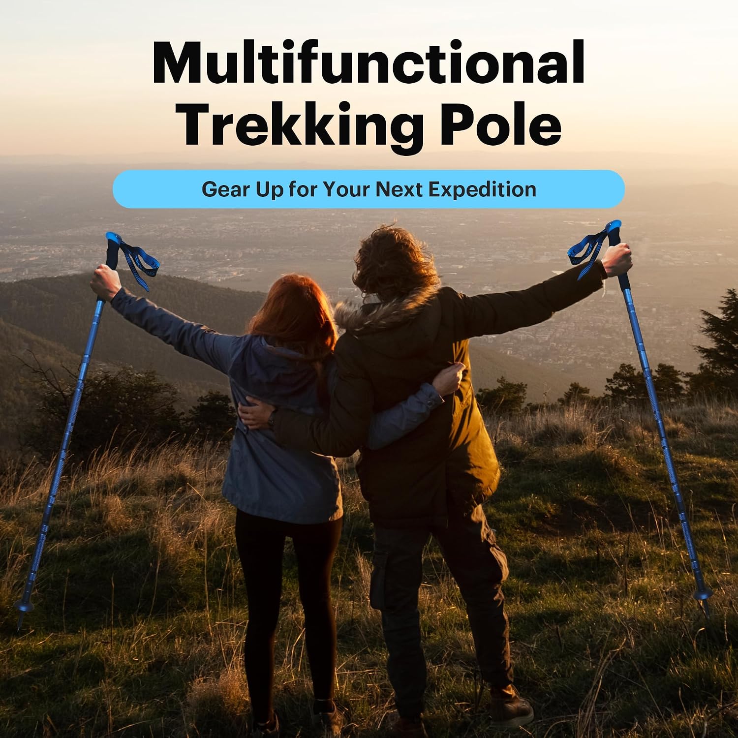 Versatile Trekking Pole with Accessories - Ideal for Hiking with Excellent Foam Grip Lightweight, Durable Tungsten Carbon Tip. Adjustable Length, Collapsible, Canvas Carry Bag