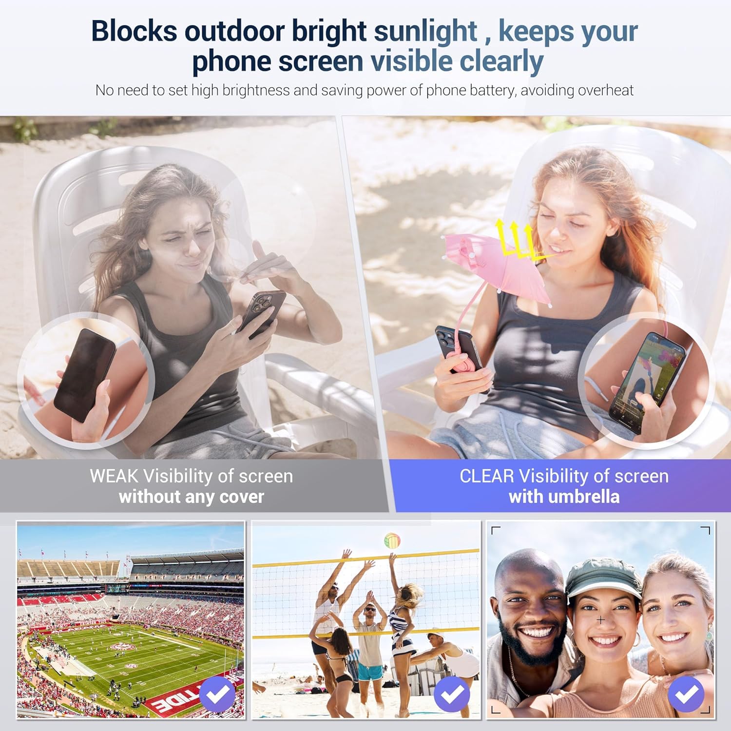 Phone Umbrella for Sun,Magnetic Cellphone SunShade Shield Umbrella,Universal Phone Sun Blocker Cover Visor for Beach Pool Accessories Travel Vacation Essentials Outdoor Video Photo Watching Anti-Glare