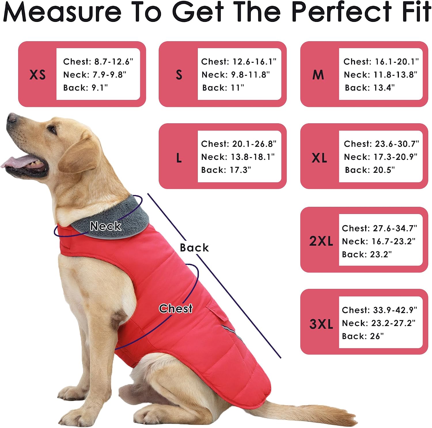 Petglad Dog Coat, Waterproof Dog Winter Jacket with Pocket, Reflective Adjustable Pet Snow Vest, Warm Cozy Fleece Sweater for Small Medium Extra Large Dogs - Red, S