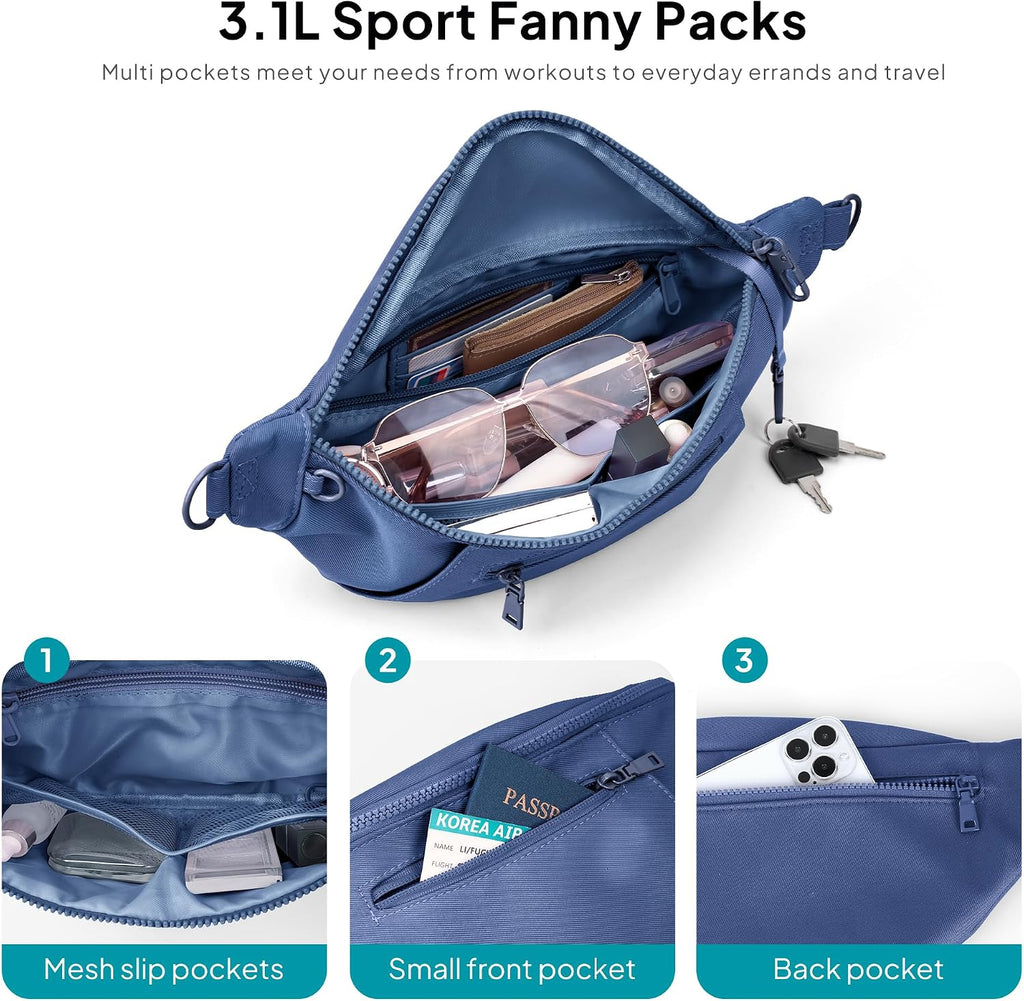 TOPEAST Fanny Pack for Women, Anti-Theft Travel Belt Bag Crossbody Sling Bag Purse with RFID Blocking, Small Fashion Bum Bag with Multiple Pockets for Hiking Walking Sport, Navy Blue