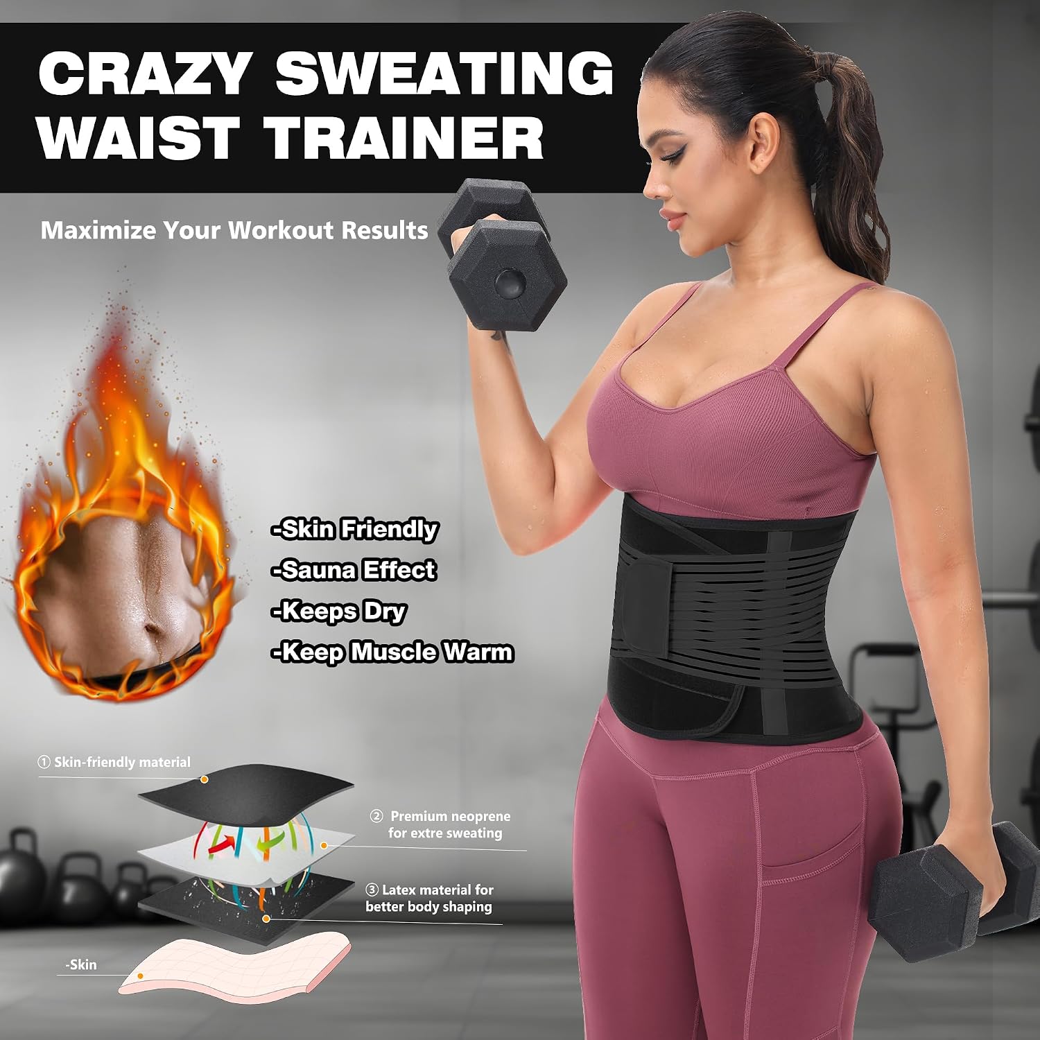 KOOCHY Waist Trainer For Women Men,Adjustable Sweat Band Tummy Control Belt,Waist Trimmer for Weight Loss Workout Fitness Gym