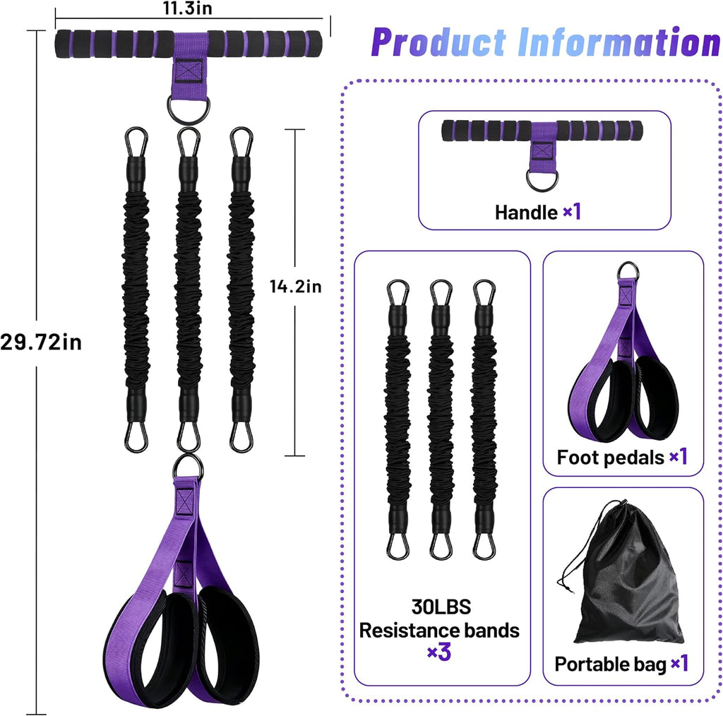 Pedal Resistance Bands with Handles, 30-90lbs Adjustable Foot Pedal Resistance Band, 3 Tube Exercise Bands with Handle for Core Abs Arm Leg, Portable Home Gym Workout Equipment for Men & Women
