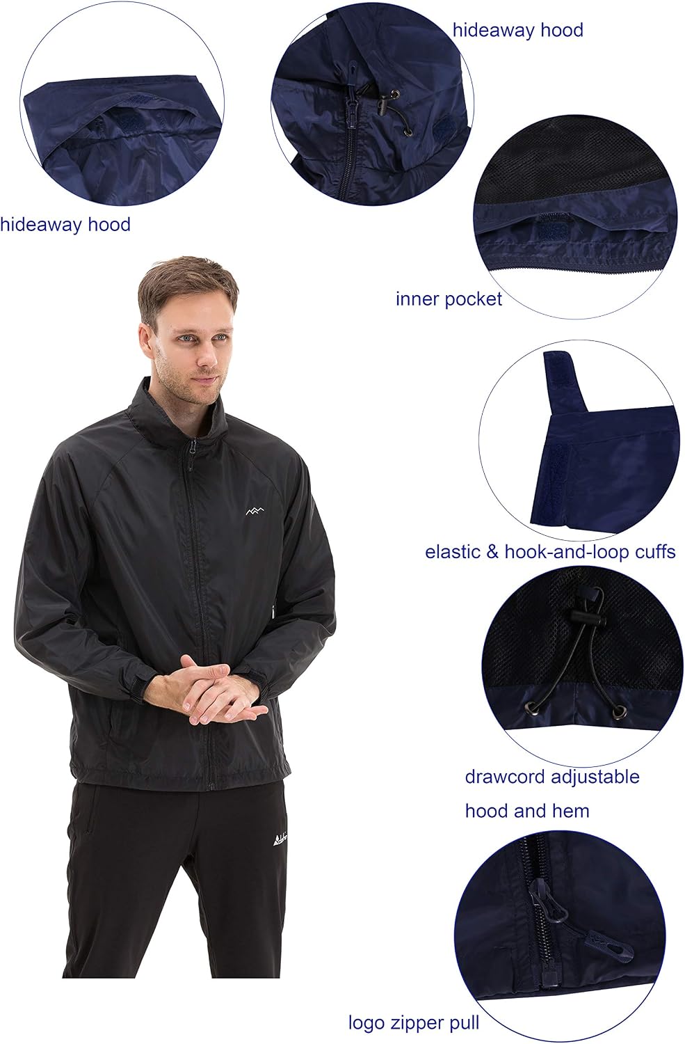 TRAILSIDE SUPPLY CO. Men's Lightweight Packable Windbreaker Jacket