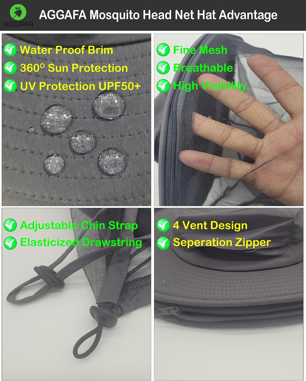 Mosquito Head Net Hat with Fine Mesh for Gardening, Fishing, Camping