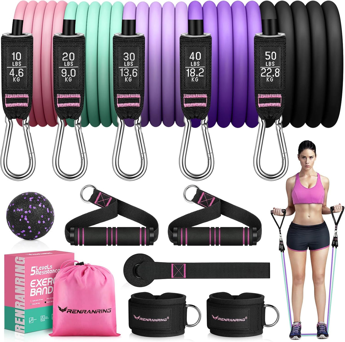 Resistance Bands with Handles, 5 Level Exercise Bands, 150LBS Workout Bands