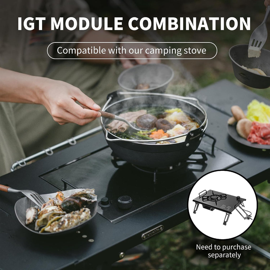 Naturehike Portable IGT Table with Charcoal Grill, Folding Camping Table and BBQ Grill with Desk Extension & Lantern Stand, Perfect for Outdoor Barbecue Camping Cooking Travel Picnic