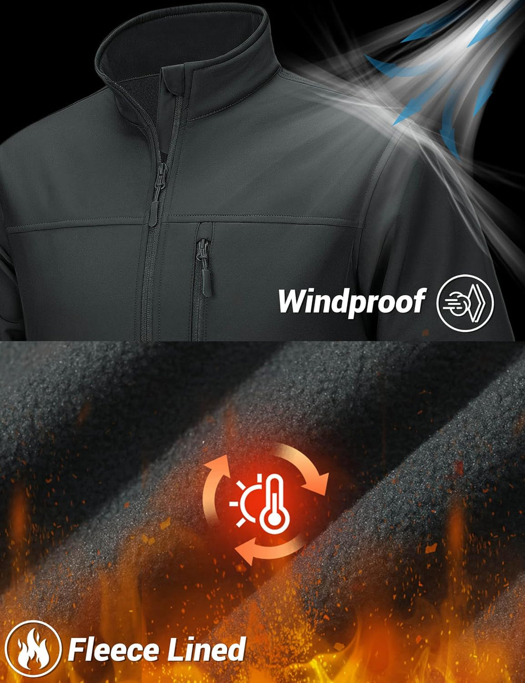TACVASEN Mens Lightweight Softshell Jacket Fleece Waterproof Windbreaker