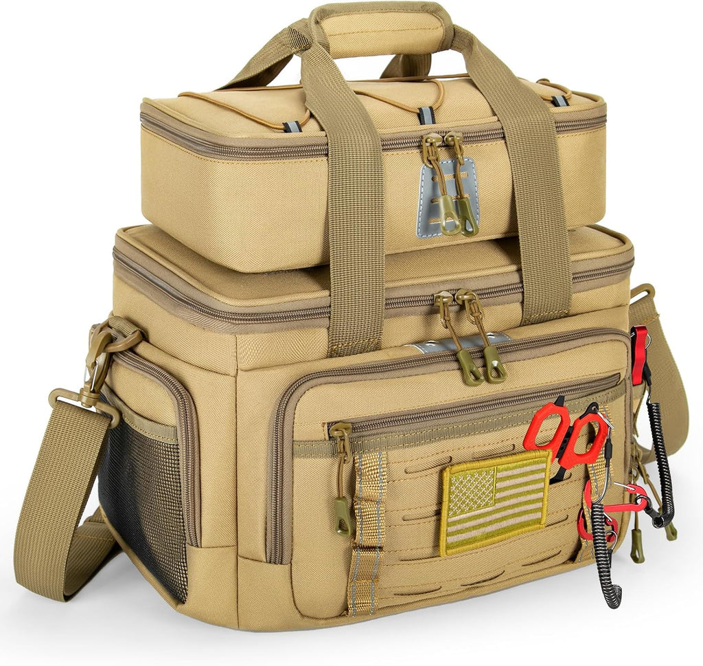 Fishing Tackle Bag, Equipped With 4 Tackle Boxes and Detachable Reel Storage Pouch, Waterproof Fishing Gear Organizer, Adjustable Shoulder Strap Fishing Bags for Saltwater & Freshwater